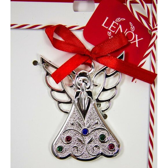 Lenox Jeweled Angel Ornament Silvertone Metal 2.25" NEW - Picture 2 of 3